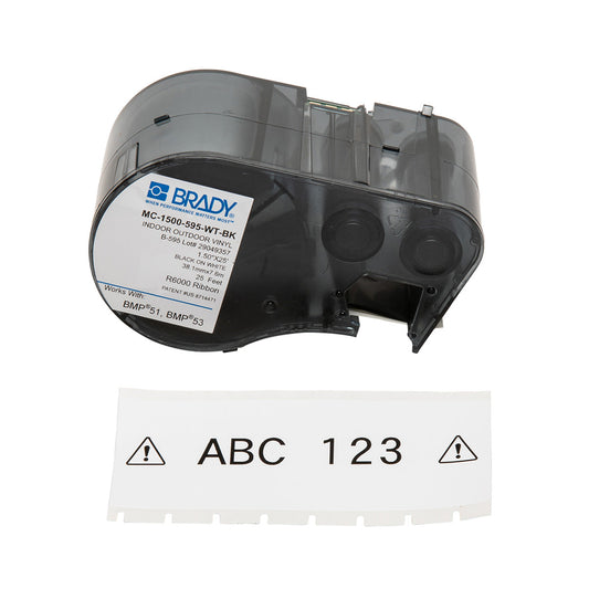 Cartucho de etiquetas 1 rollo (negro sobre blanco), vinilo - BMP51/53 | MC-1500-595-WT-BK