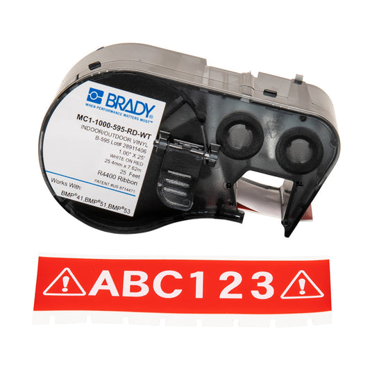 Cartucho de etiquetas (blanco sobre rojo), vinilo - BMP41/51/53 | MC-750-595-RD-WT, MC1-1000-595-RD-WT